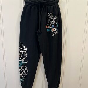 Disney Black Mickey Mouse Sweatpants with Multicolor Embroidery